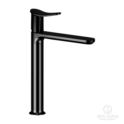 HUBER Harlock Смеситель однорычажный для раковины на 1 отверстие, высокий h225 мм, без донного клапана, цвет: черный титан,