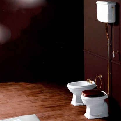 SIMAS Arcade Унитаз напольный, выпуск в пол, 36,5х55см, с верхним бачком, с фурнитурой, цвет: белый/золото