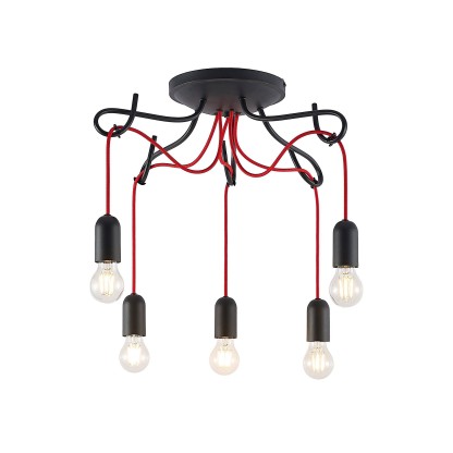 Потолочные светильники Lucande JORNA BLACK 5 / RED CABLE