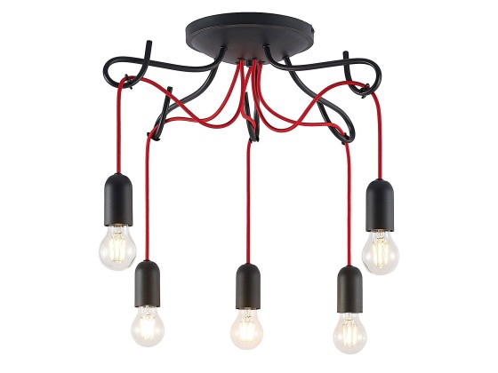 Потолочные светильники Lucande JORNA BLACK 5 / RED CABLE