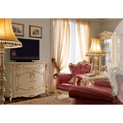 ТВ тумба - стиль барокко - белая с росписью - AGM Royal