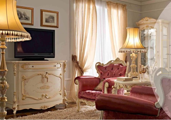 ТВ тумба - стиль барокко - белая с росписью - AGM Royal