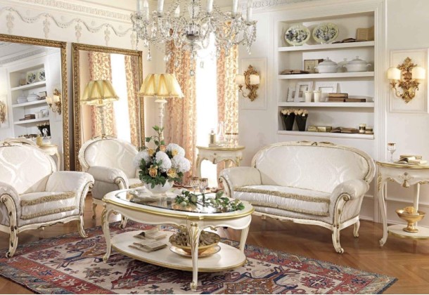 Белая мягкая мебель в гостиную с позолотой Antonelli Moravio AMC