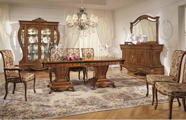 Комплект мебели для столовой цвета орех с орнаментом Antonelli Moravio AMC