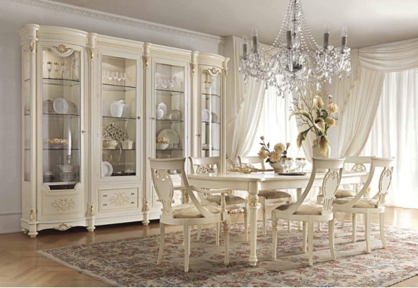 Столовая в белом цвете с резьбой ручной работы и золотом Antonelli Moravio AMC