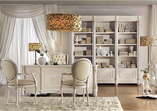 Кабинетный стол с тремя стульями цвета слоновой кости Antonelli Moravio AMC