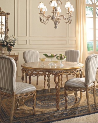 Столовый круглый столик с плетеной резьбой ручной работы и золотом Giorno