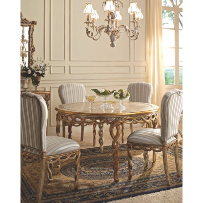 Столовый круглый столик с плетеной резьбой ручной работы и золотом Giorno