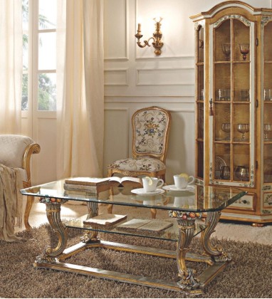 Стекляный журнальный столик золото с серебром Giorno