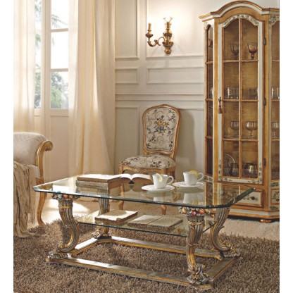 Стекляный журнальный столик золото с серебром Giorno