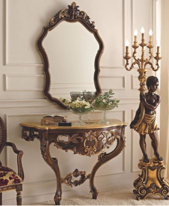 Резная консоль с зеркалом орехового цвета Giorno