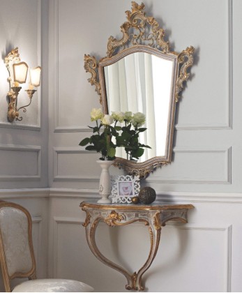 Патинированый консольный столик и зеркало с резьбой Giorno