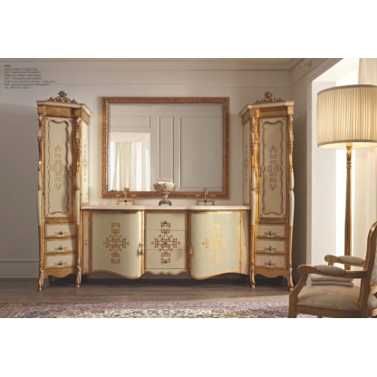 Мебель для ванной комнаты с большим зеркалом и с позолоченым орнаментом Giorno
