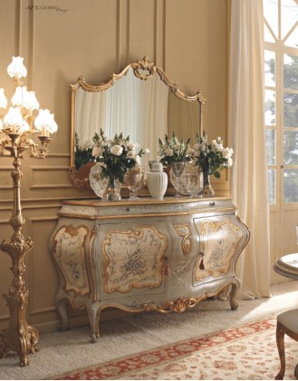 Массивный патинированный комод с росписью и зеркалом Giorno