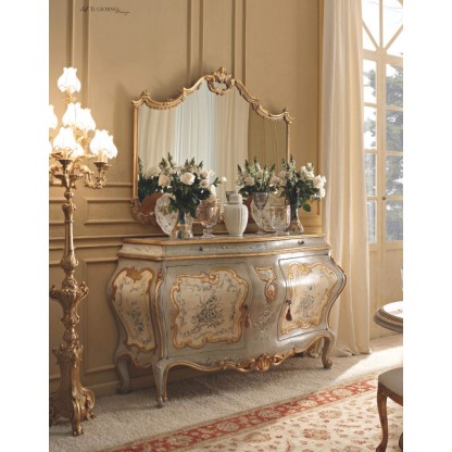 Массивный патинированный комод с росписью и зеркалом Giorno