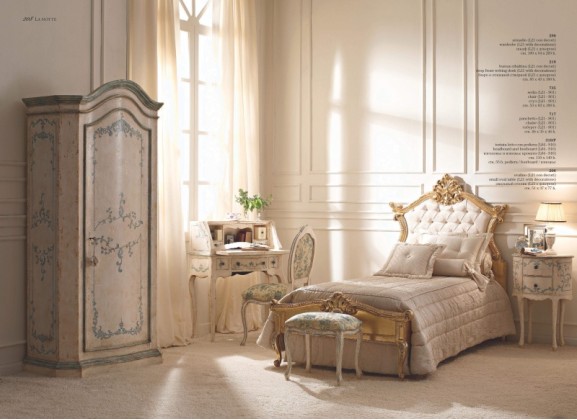 Комплект итальянской мебели для спальни с патиной и позолотой Notte
