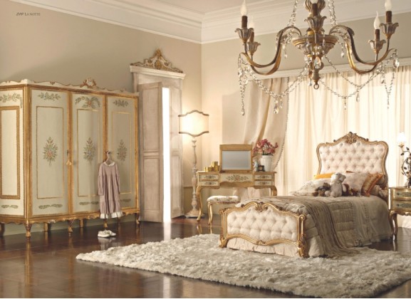 Спальный гарнитур цвета слоновая кость в обивке капитоне Notte