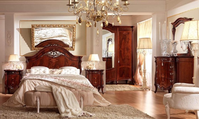 Гарнитур для спальни с инкрустацией орехового цвета Prestige