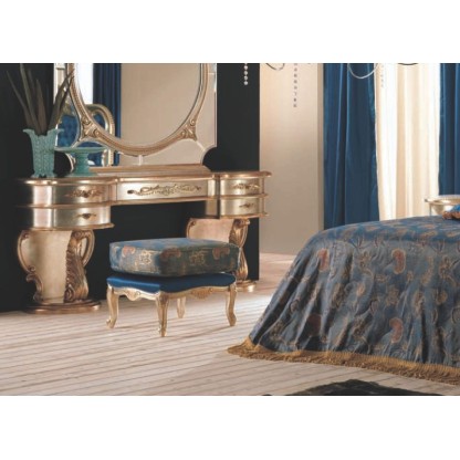 Туалетный столик с мягким пуфом - цвет золото с резным декором Grilli - Gondola