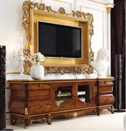 Комод орехового цвета и резная позолоченная рамка для ТВ Grilli -Rondo