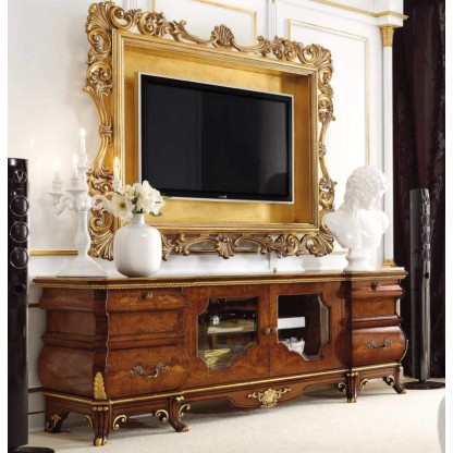 Комод орехового цвета и резная позолоченная рамка для ТВ Grilli -Rondo
