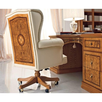 Кресло в кабинет с инрустацией - кожа бежевая Jasmine