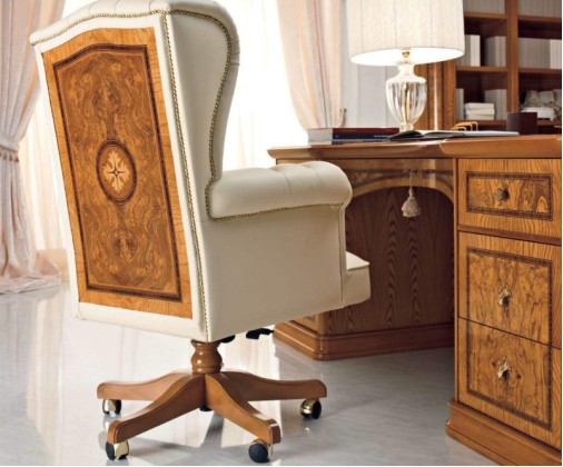 Кресло в кабинет с инрустацией - кожа бежевая Jasmine